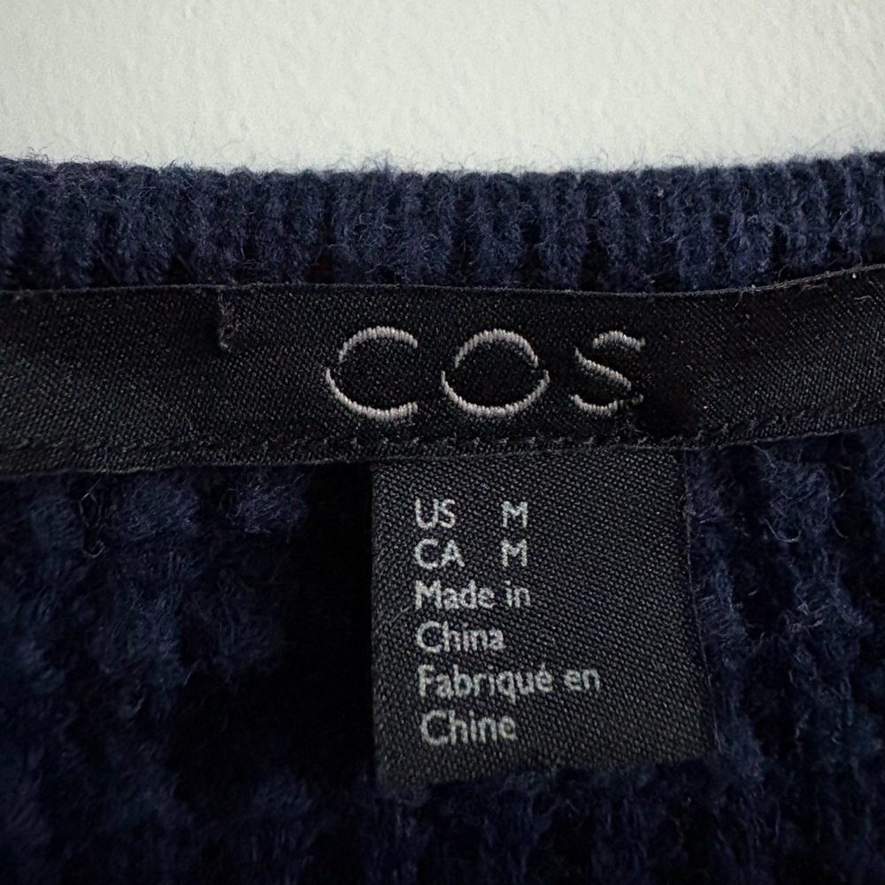 COS Navy Blue Waffle Knit Cotton Sweater | Size Medium - Picture 5 of 6